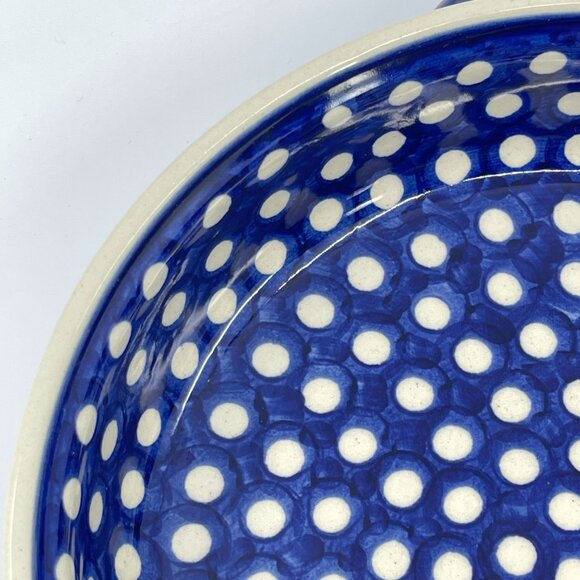 vintage polish pottery round casserole with handles "polka dot" pattern handcraf - Picture 3 of 6